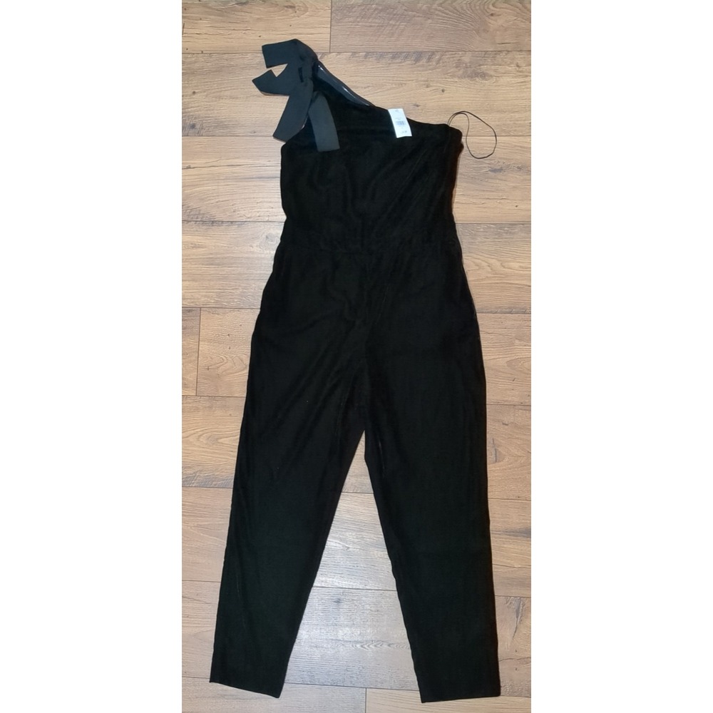 NWT Banana Republic Womens Sz 4 Jumpsuit‎ Black Velvet One Shoulder Ribbon